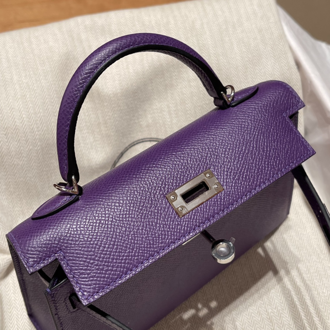 에르메스 미니 켈리백19 퍼플 은장 앱송